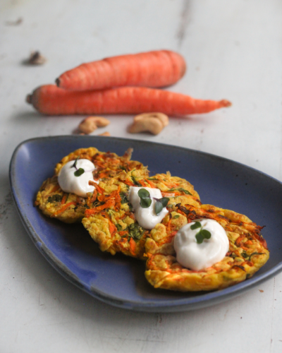 Carrot Pancakes with Cashew Cream Cheese